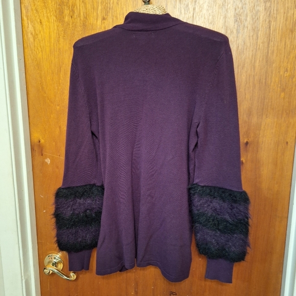 Alfani Purple Pullover Mockneck Sweater w/ Faux Fur Sleeves PM Funky Hippie - Picture 7 of 7